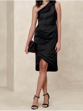 Banana Republic Black One-Shoulder Satin Cocktail Dress